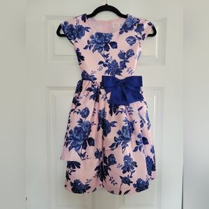 Pink and Blue Floral Dress with Bow